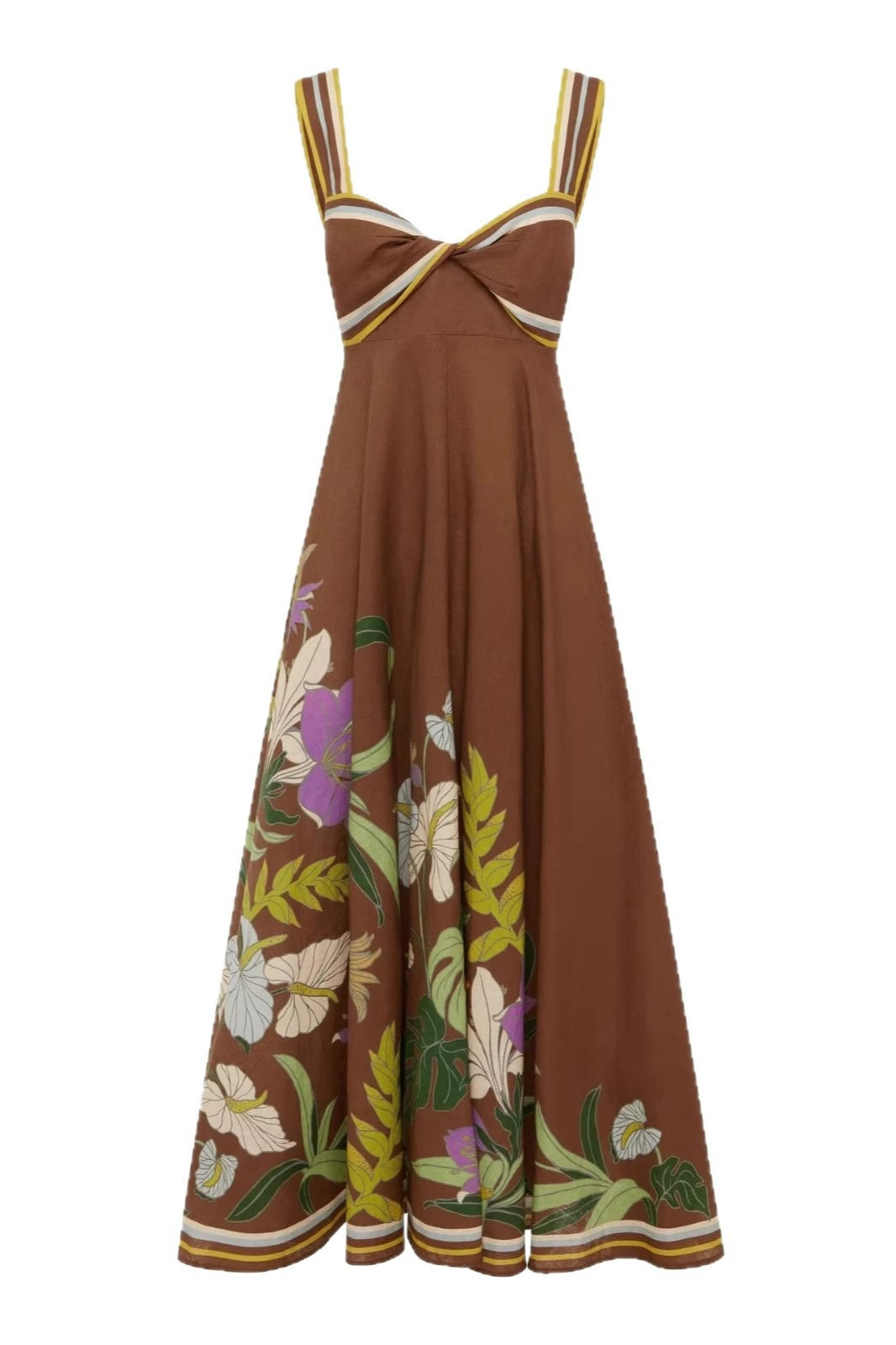 Floral Border Twist Front Fit and Flare Maxi Dress 5