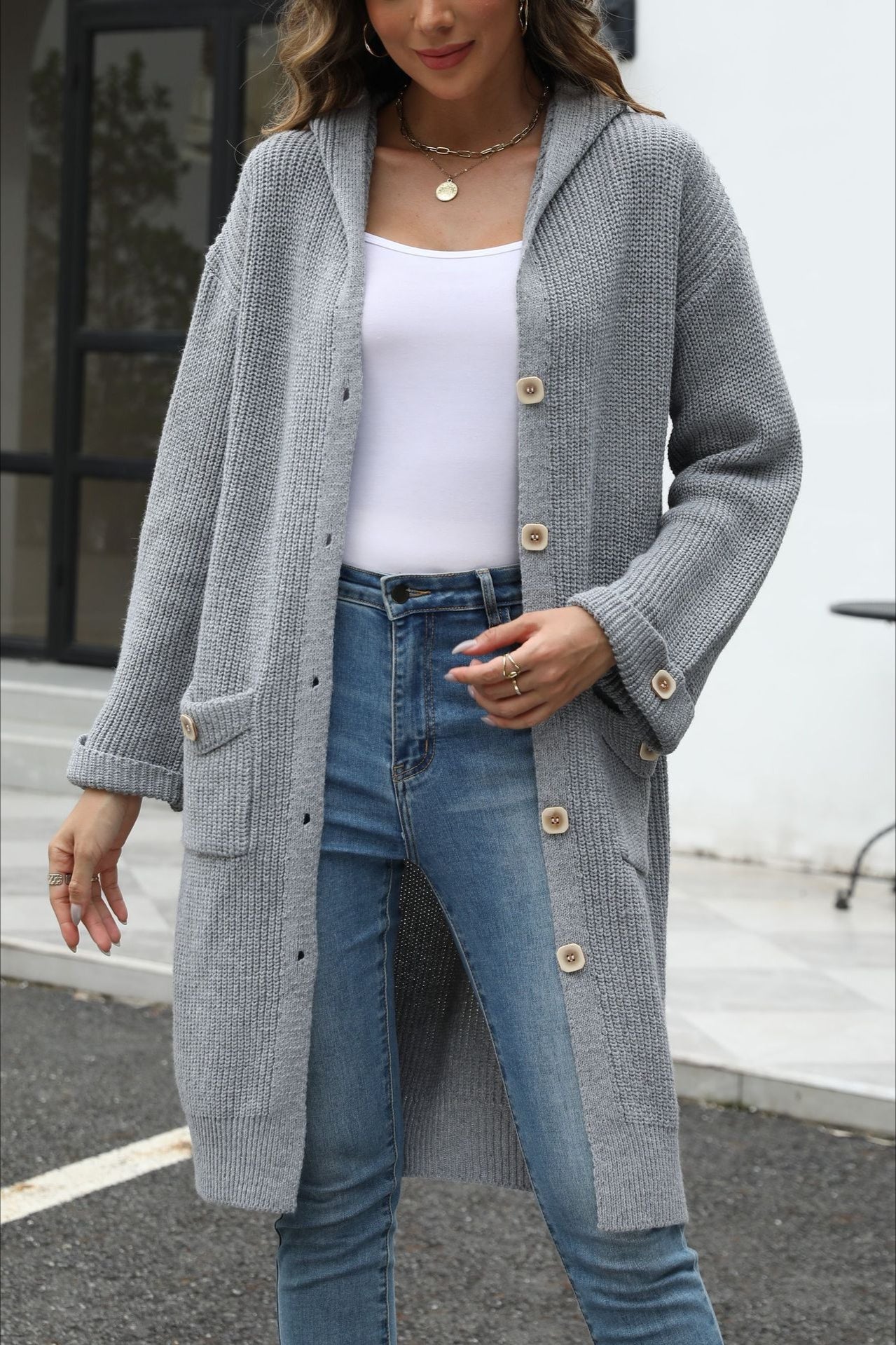 Chic V-Neck Loose Fit Knit Cardigan for Effortless Style