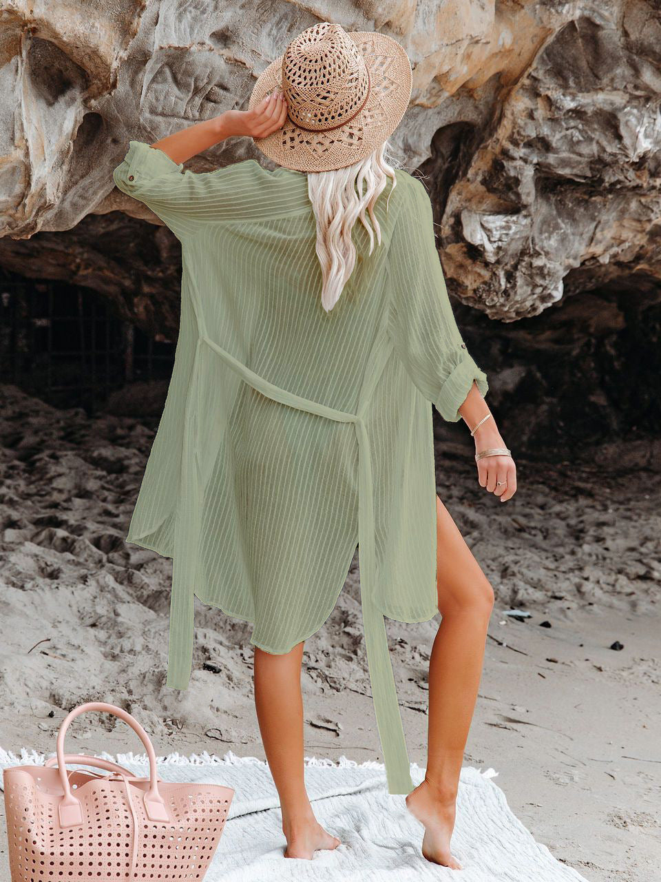 Textured Beach Cover Up Blouse - Fashionpara