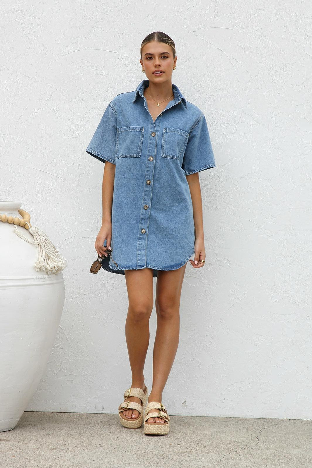 Short Sleeve Shirt Denim Dress