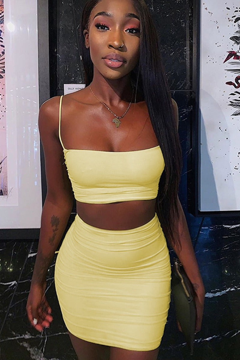 Ruched Cami Crop Top and Mini Skirt Set