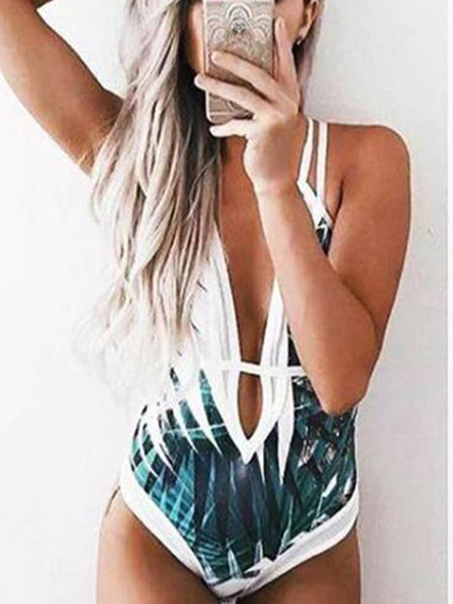 Floral Print Crisscross Strappy Low Back High Leg Deep V One-piece Swimsuit - Fashionpara