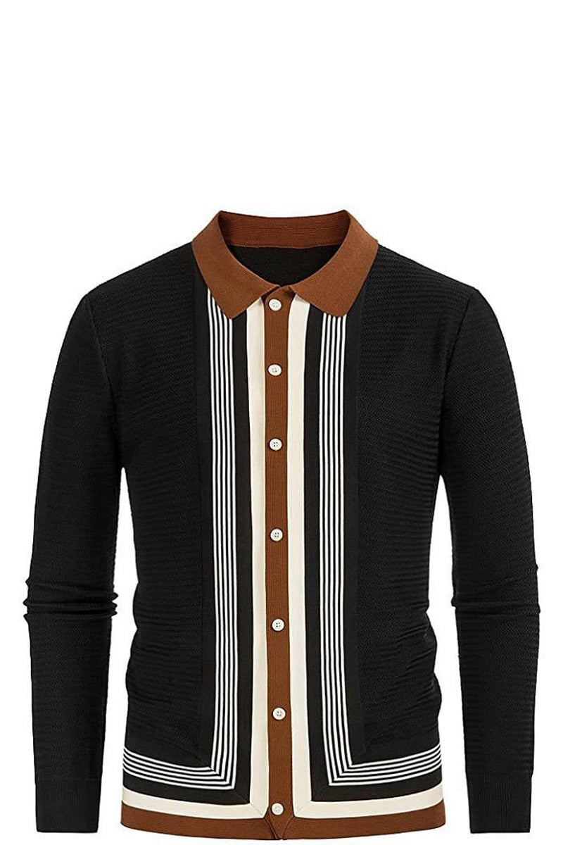Men's V-Neck Long Sleeve Knitted Polo Cardigan  Fashionpara