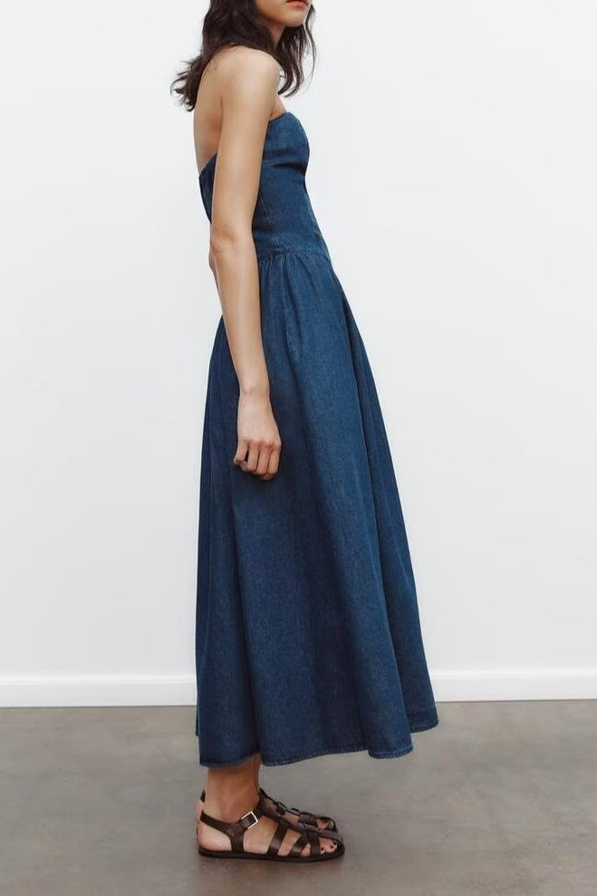 Strapless A-Line Denim Dress