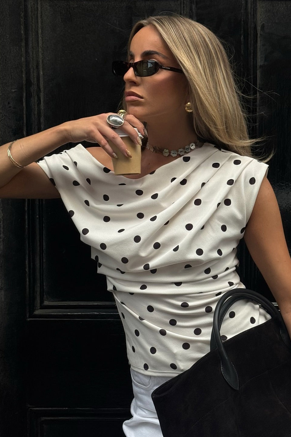 Retro Polka Dot One Shoulder Blouse - Fashionpara