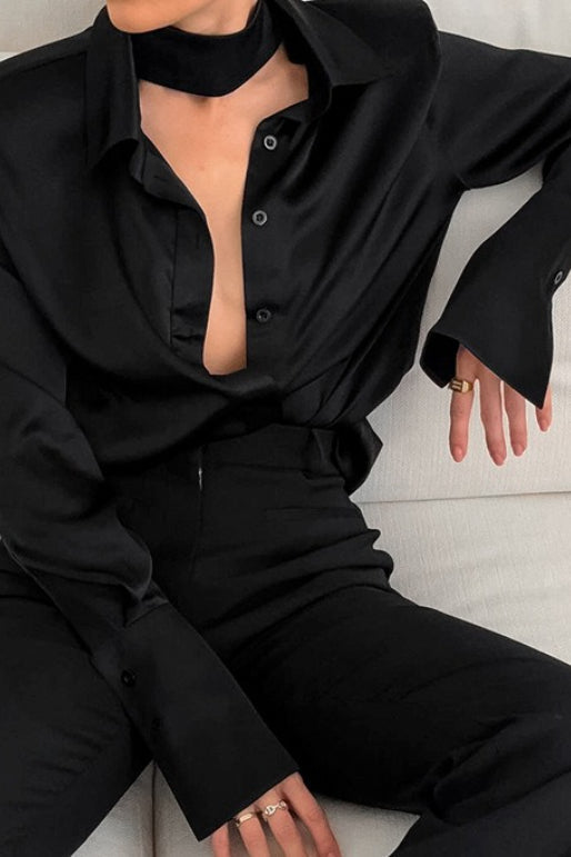 Satin Long Sleeve Blouse - Fashionpara