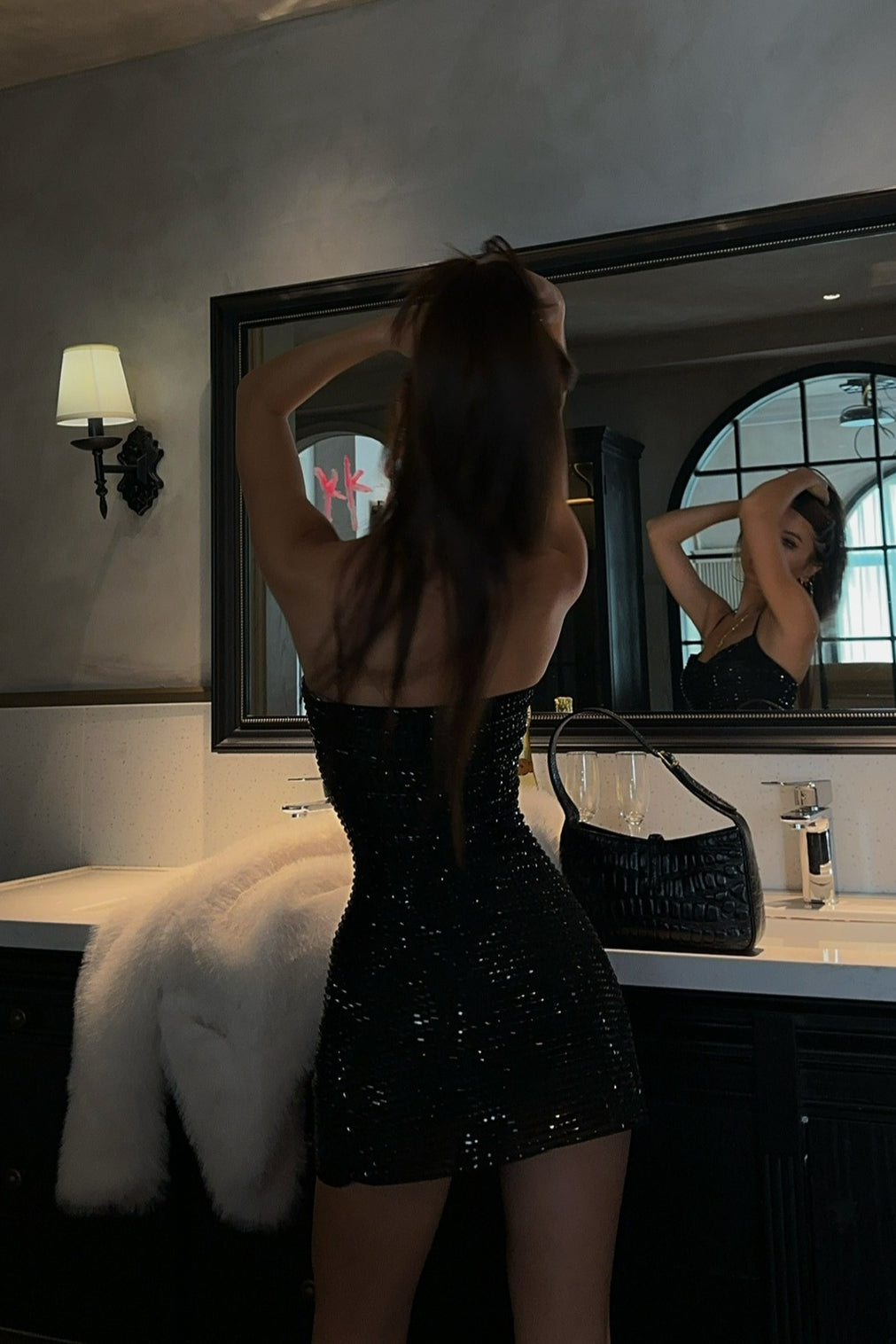 Rhinestone Spaghetti Strap Backless Bodycon Mini Dress - View 11