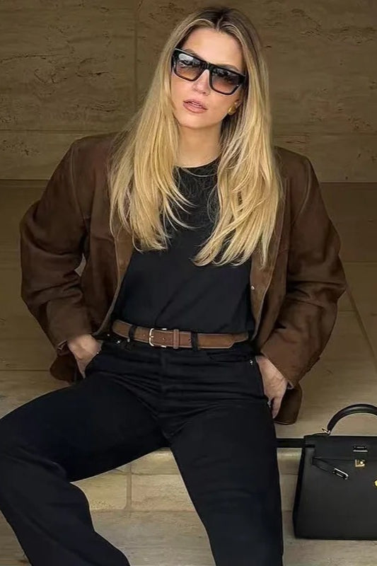 Brown Suede Retro Casual Jacket