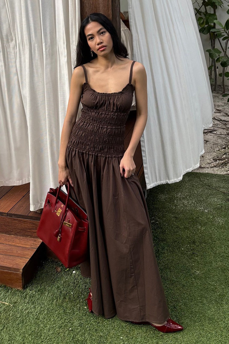 Shirred Bodice Square Neck Tiered Maxi Dress 5