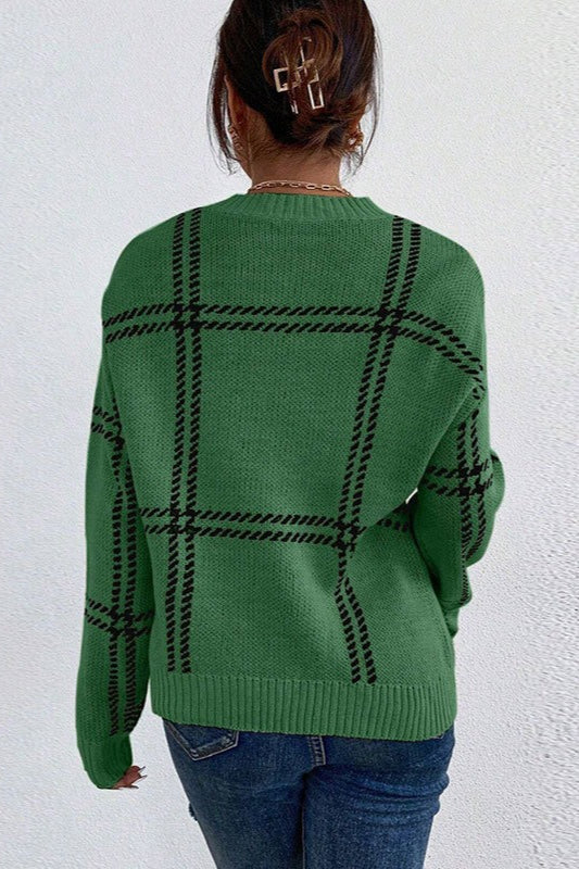 Plaid Crew Neck Relaxed Sweater 12