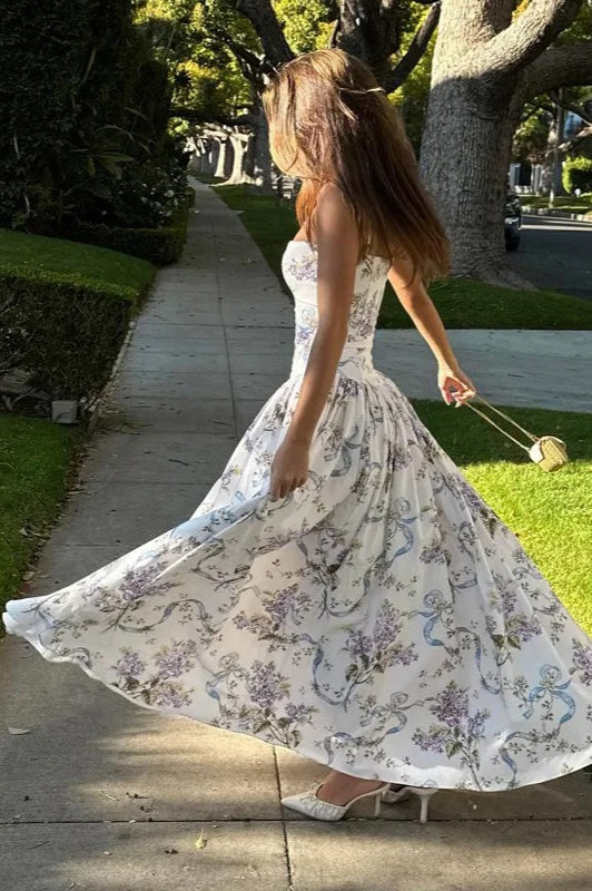 Floral Print Spaghetti Strap Corset Maxi Dress