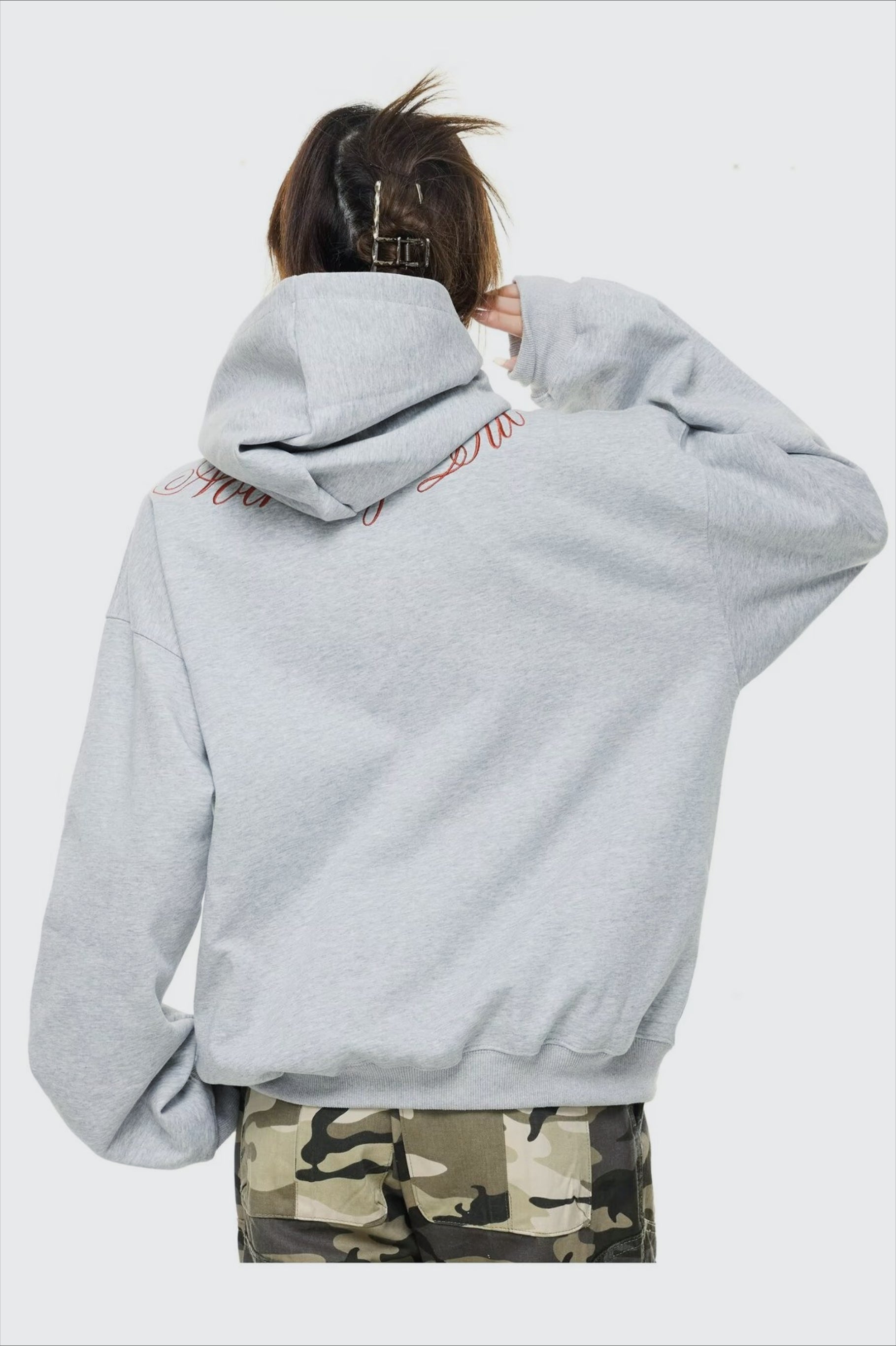 Embroidered Letter Oversized Hoodie - Fashionpara