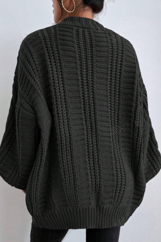 Vintage Cable Knit V-Neck Cardigan with Balloon Sleeves