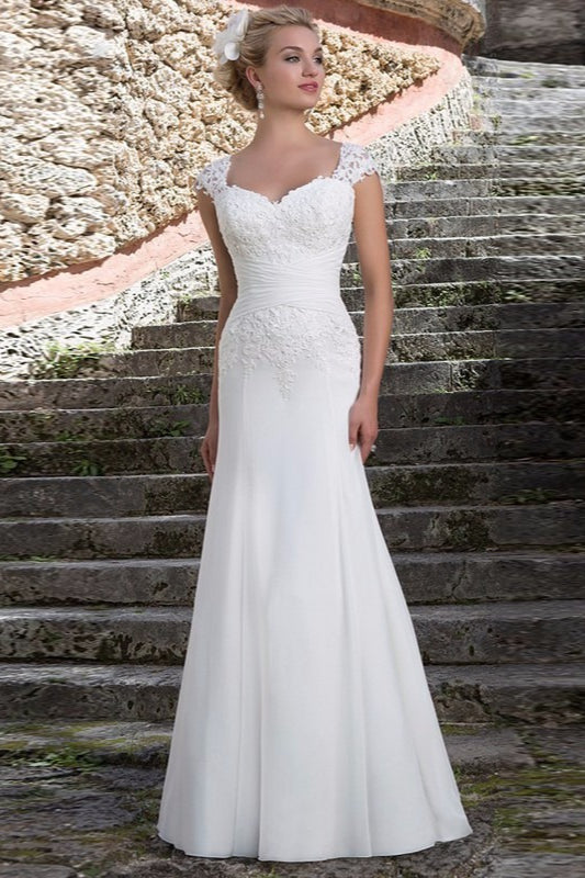 Cap Sleeve Sweetheart Lace Ruched Mermaid Prom Gown