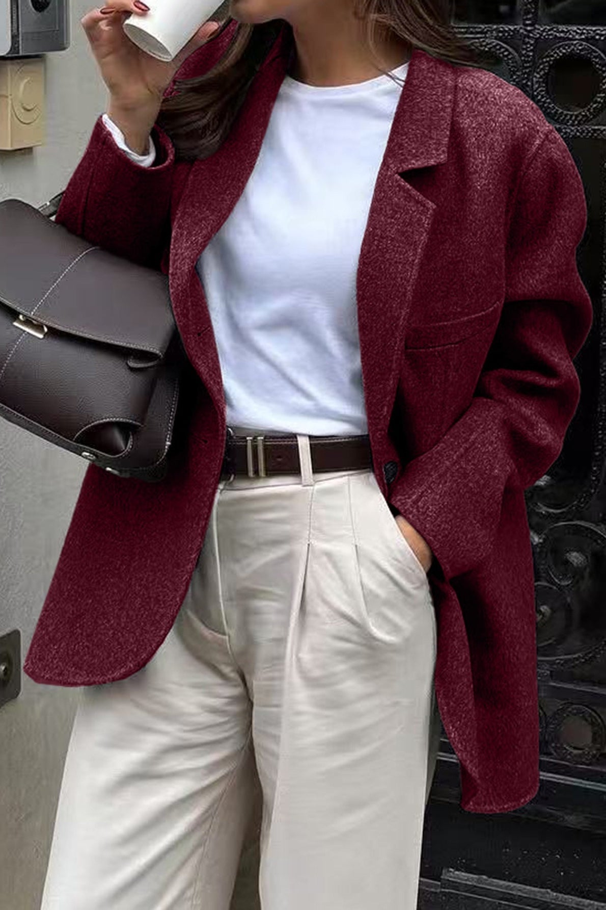 Minimalist Solid Color Tailored Coat - Fashionpara