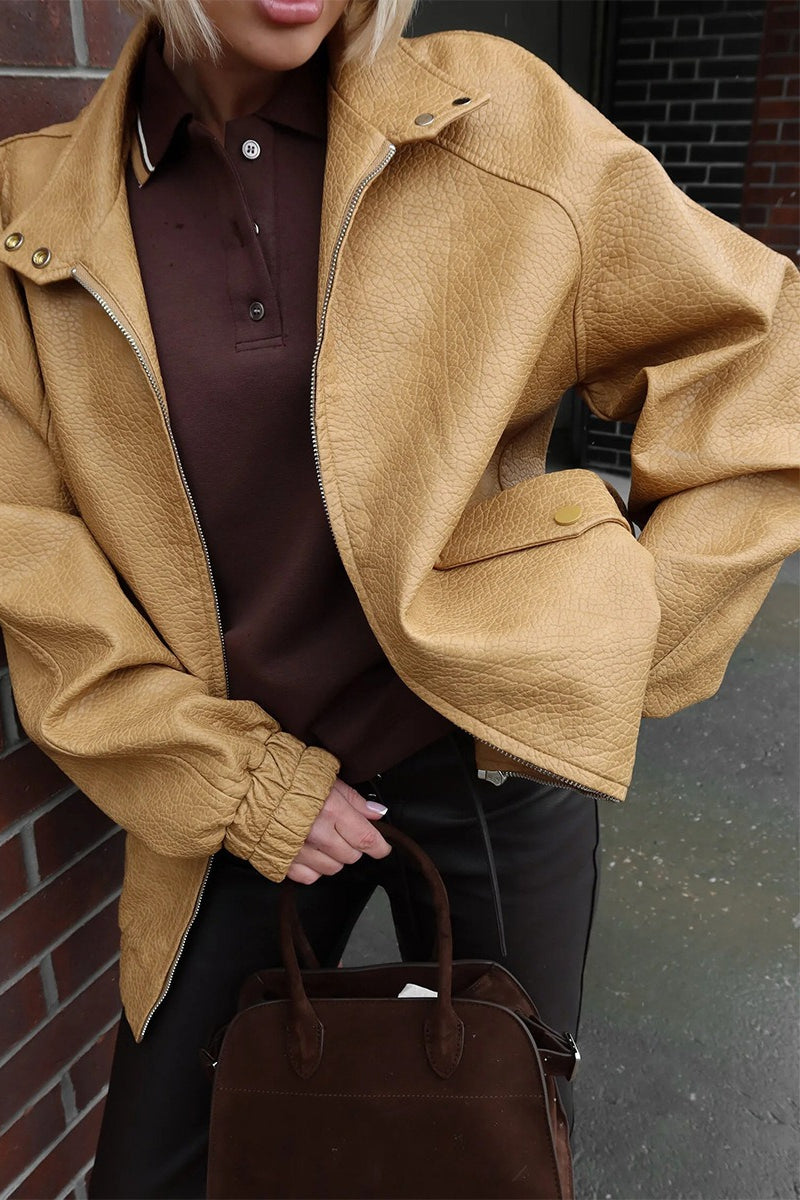 Vintage Stand Collar PU Leather Jacket