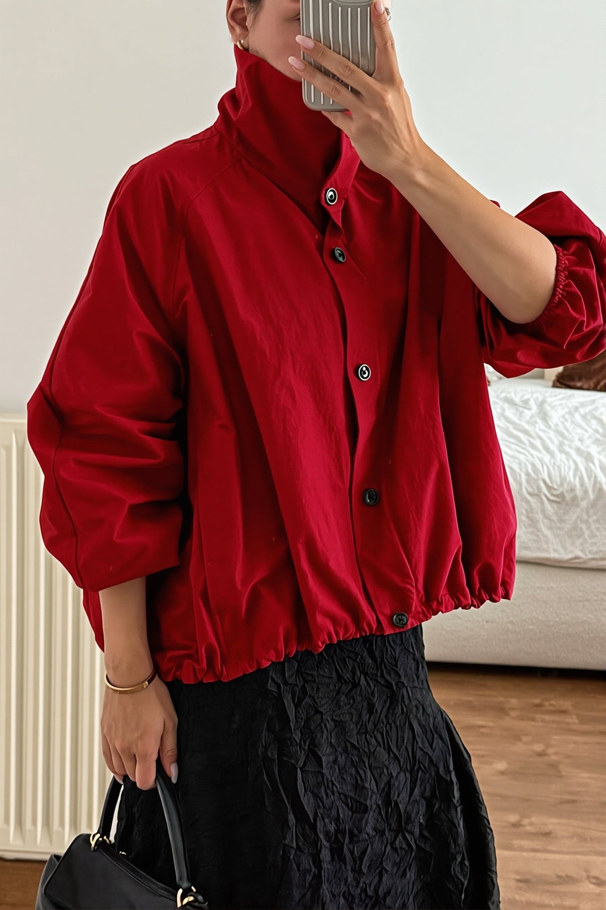 High Neck Drawstring Windbreaker Jacket