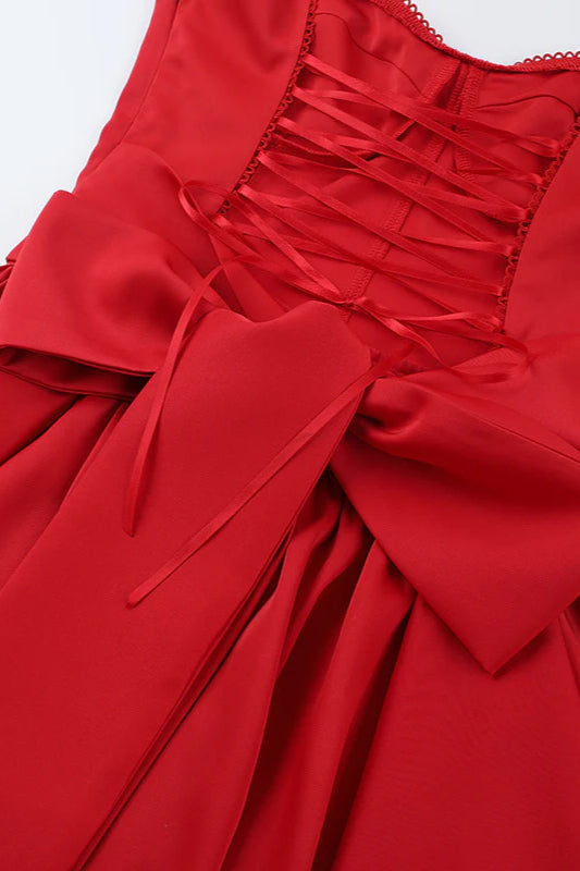 Floral Jacquard A-Line Backless Bow Party Dress