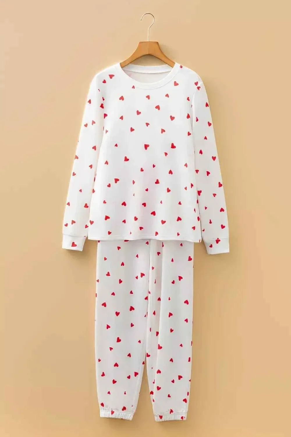 Hearts Printed Long Sleeve Top Drawstring Pants Lounge Set