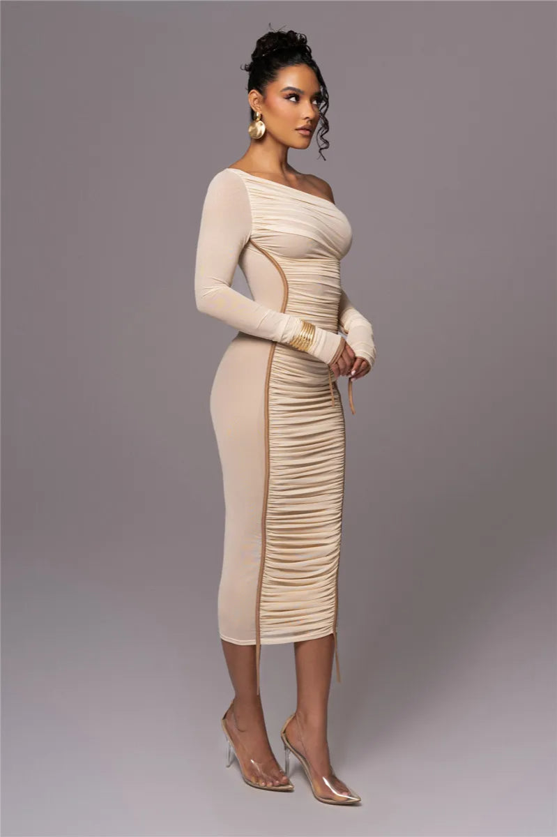 Diagonal Collar Mesh Midi Dress - View 2