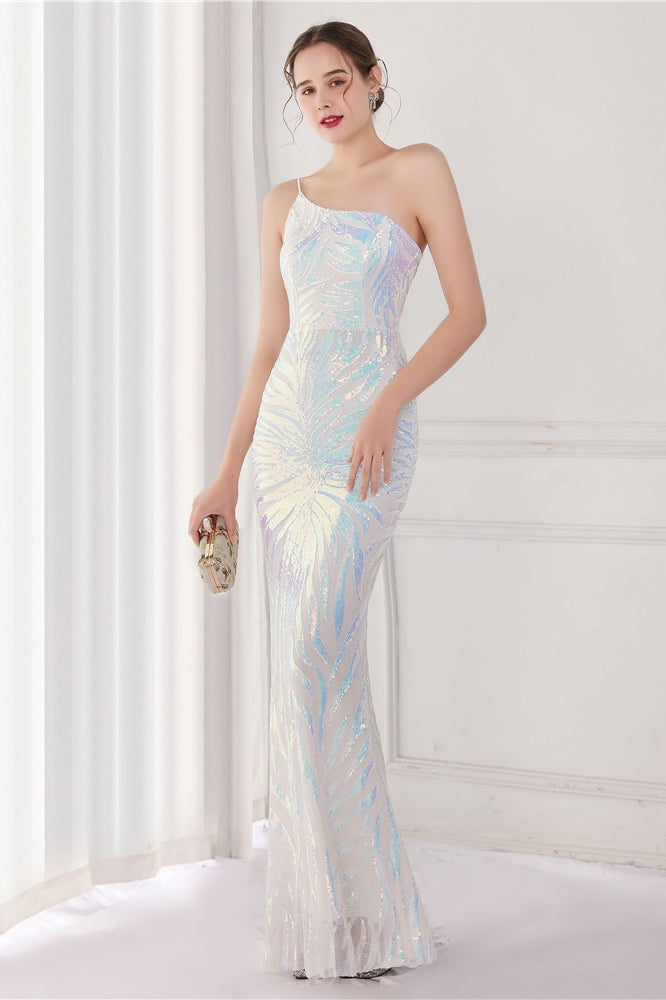 Sequin One Shoulder Mermaid Evening Gown - View 2
