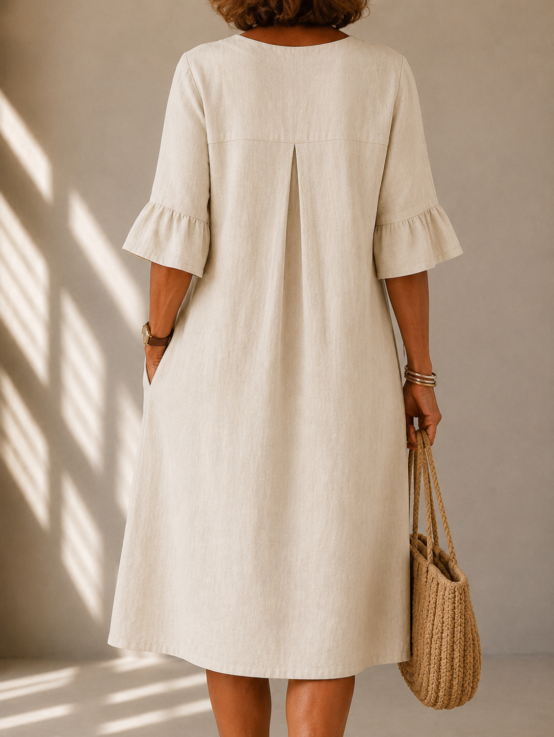 Notch Neck Button Front Bell Sleeve Midi Dress 2