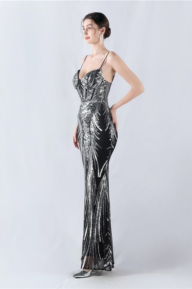Sequin Spaghetti Strap Sweetheart Mermaid Formal Gown - View 10