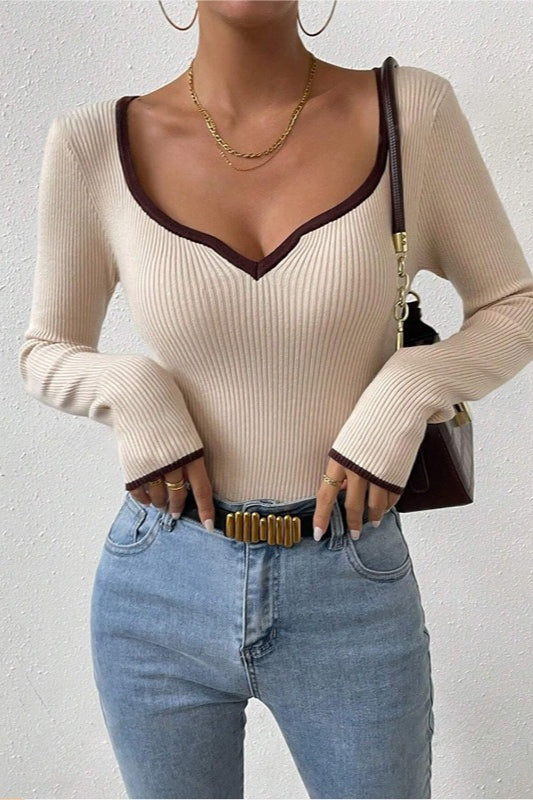 V Neck Slim Fit Knit Sweater