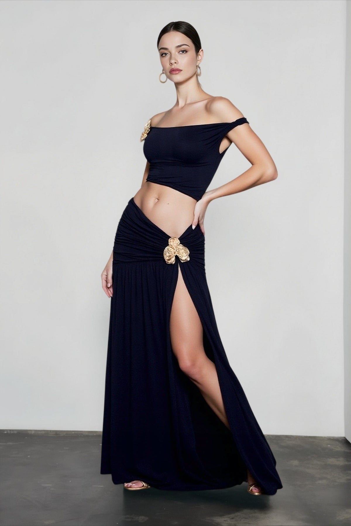 Off Shoulder Ruched Crop Vacation Set