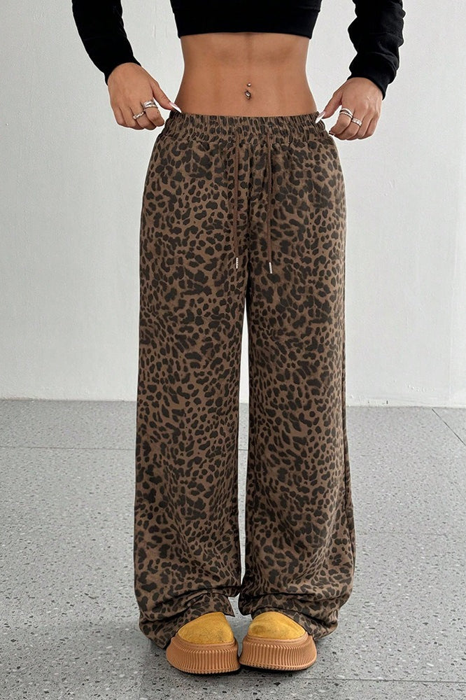 Leopard Print Loose Wide Leg Versatile Casual Pants