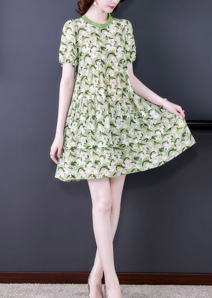 Floral Print Tiered Puff Sleeve Round Neck Mini Dress - View 3