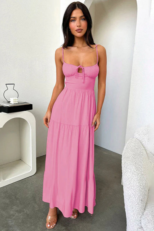 Backless Cami A-Line Dress with Waist Tie Party Dress - Fashionpara