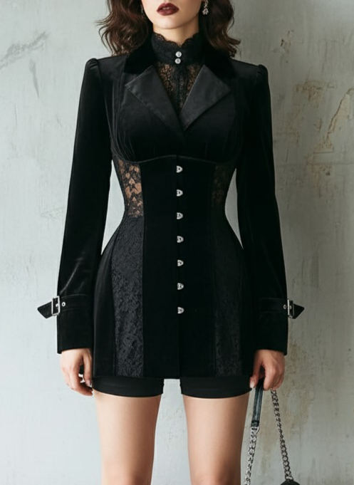 Velvet & Lace Corset-Style Blazer Dress - Fashionpara