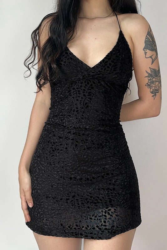 Burnout Velvet V-Neck Sleeveless Bodycon Mini Dress