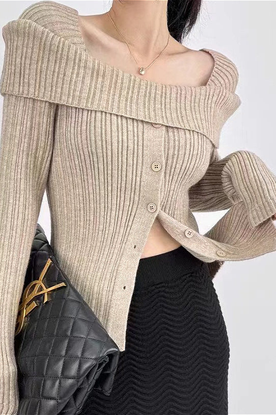 Soft Off-Shoulder Loose Irregular Knit Top 2
