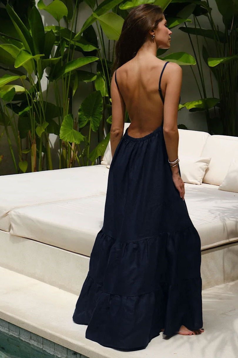 Linen Scoop Neck Sleeveless Tiered Maxi Dress 9