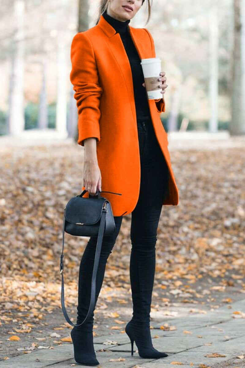 Solid Color Stand-Up Collar Pocket Coat Fashionpara