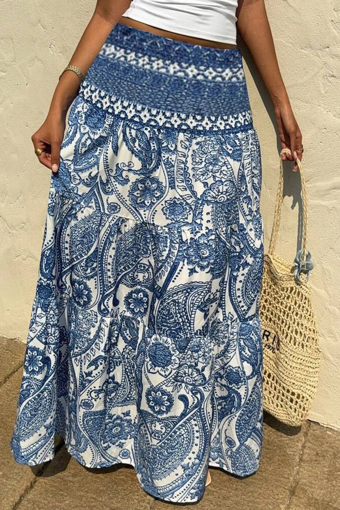 Casual Boho Printed Long Skirt