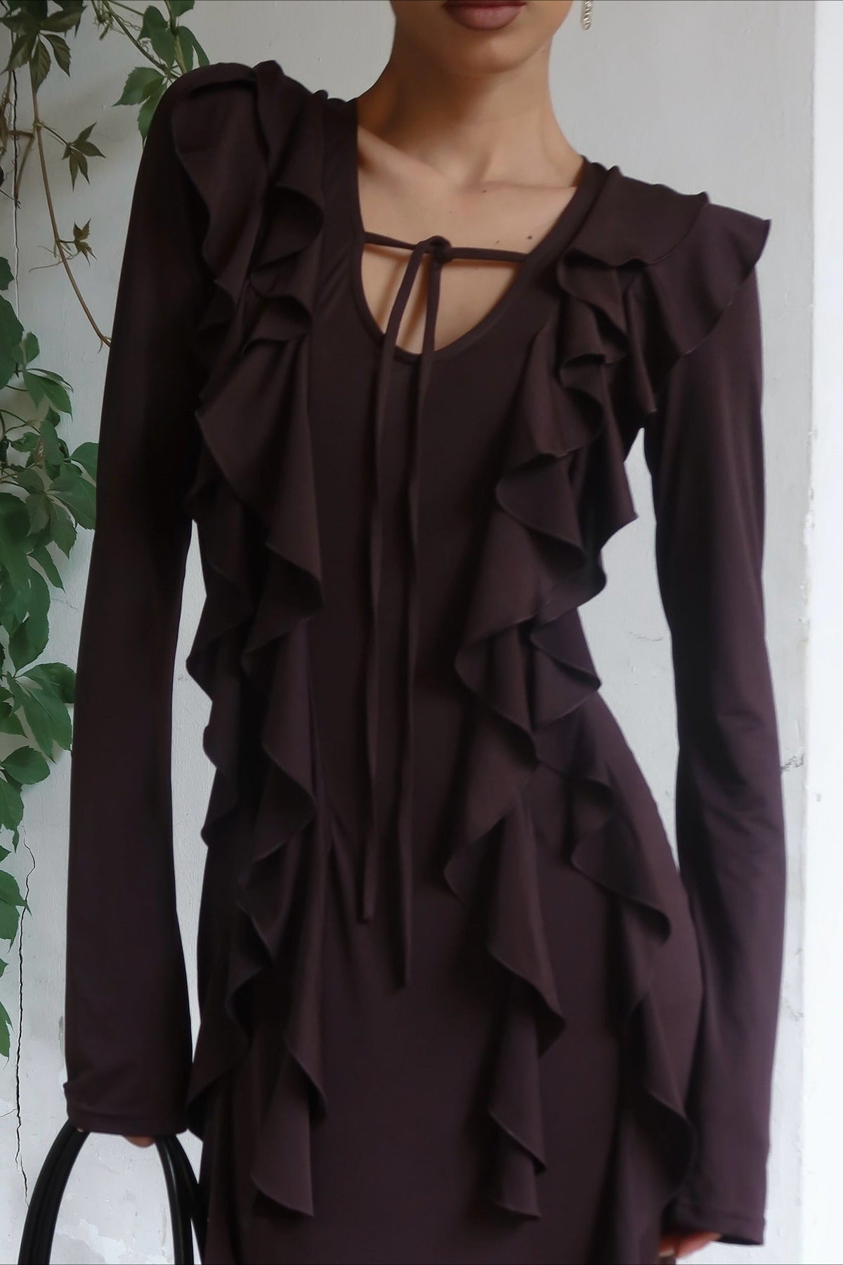 Ruffle Tie-Front Long Sleeve Fishtail Maxi Dress 5