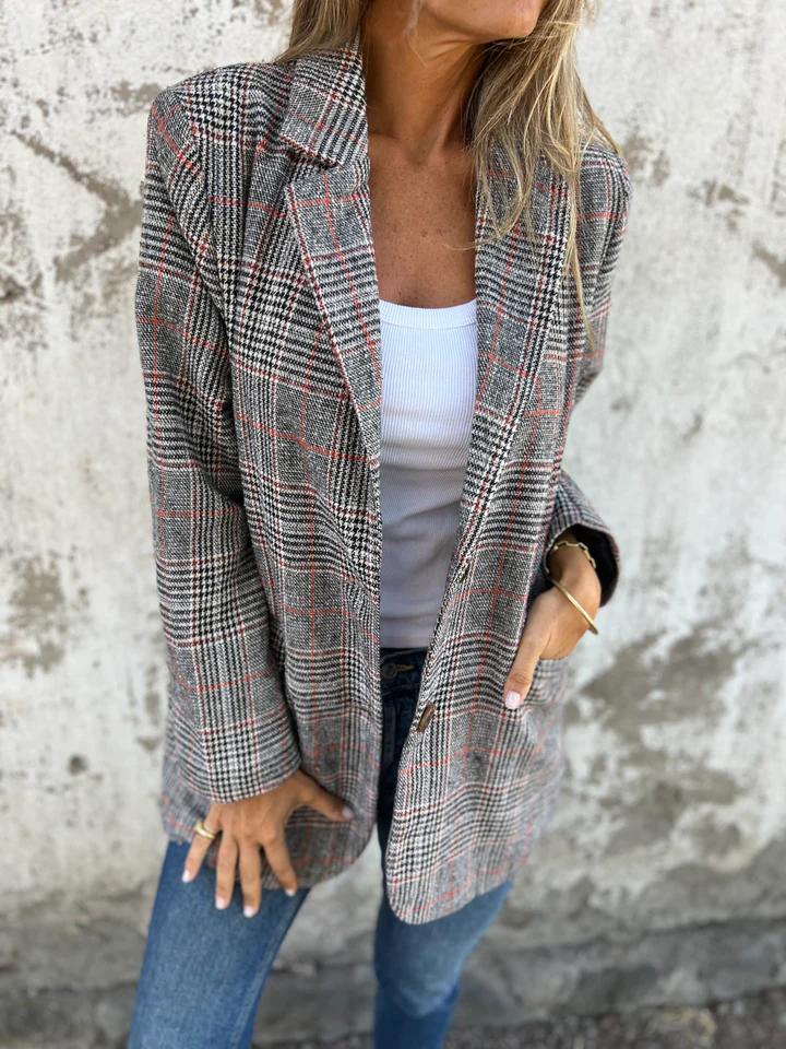 Plaid Notch Lapel Single Breasted Blazer 5