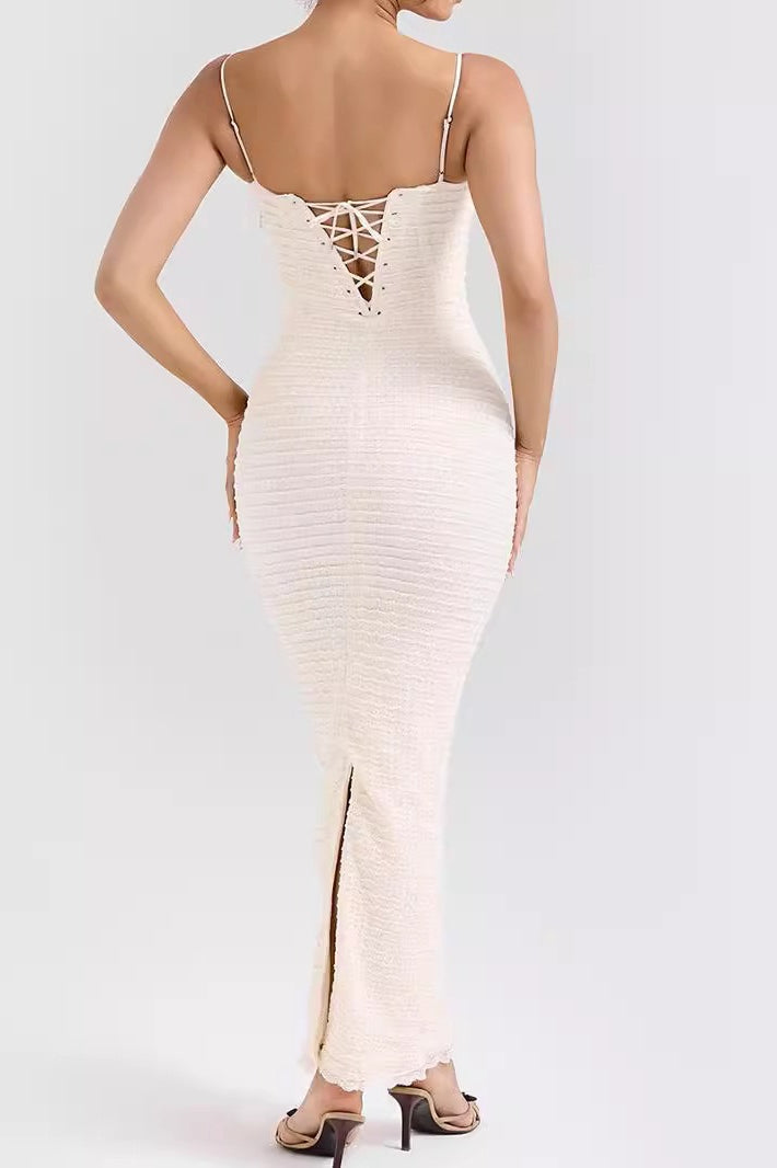 Spaghetti Strap Backless Bodycon Midi Dress