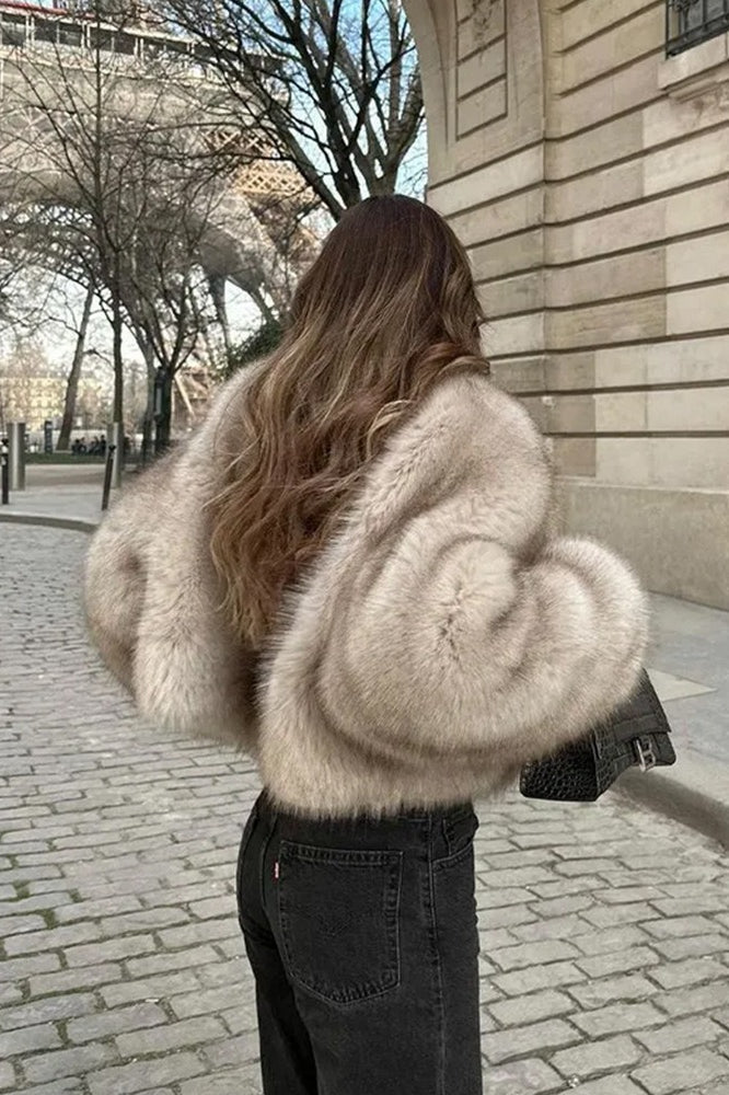 Textured Faux Fur Wide Sleeve Coat - Fashionpara