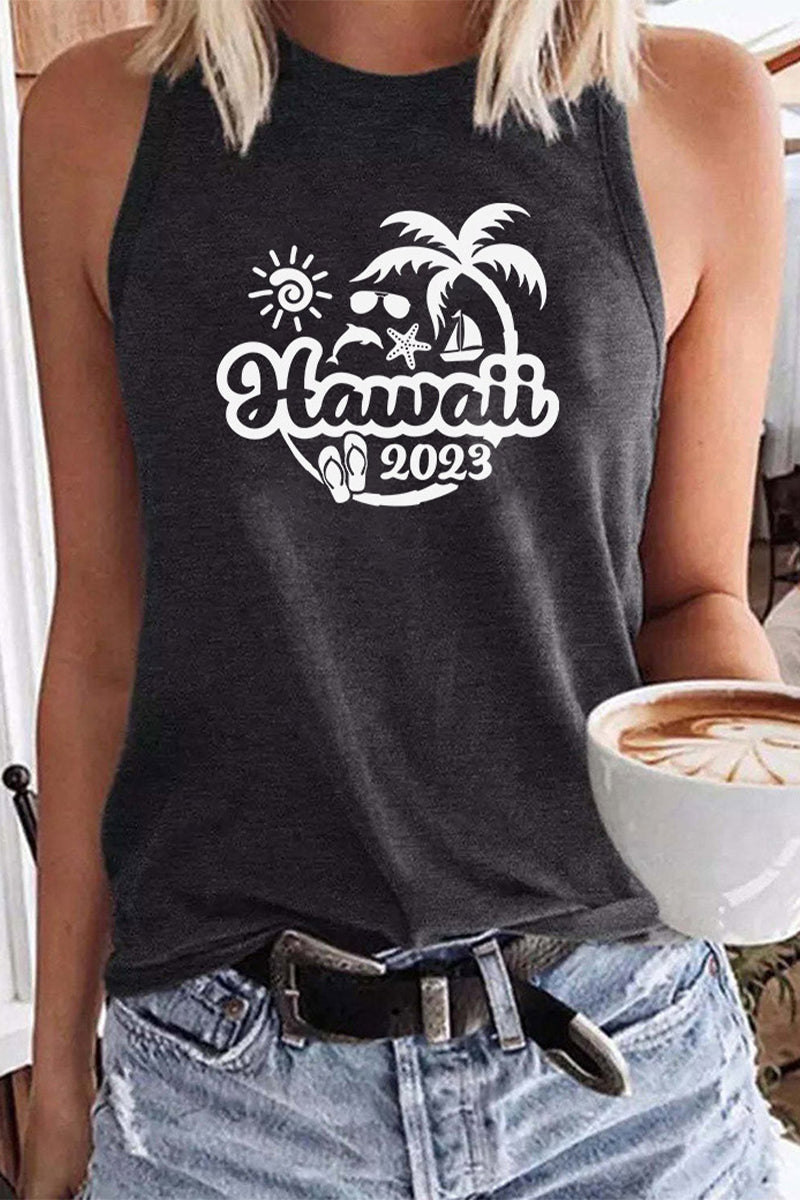 Hawaii Coconut Print Casual Tank Top - Fashionpara