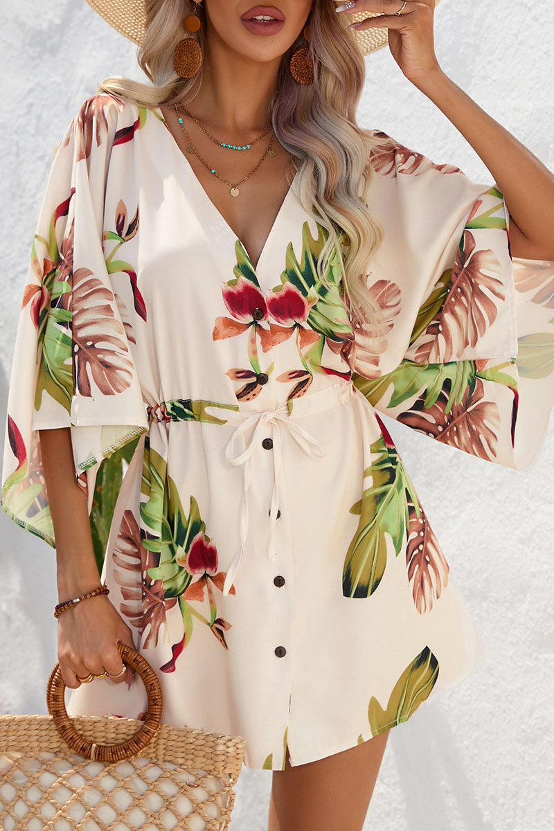 Lace-up Plants Print Yellow One-piece Romper