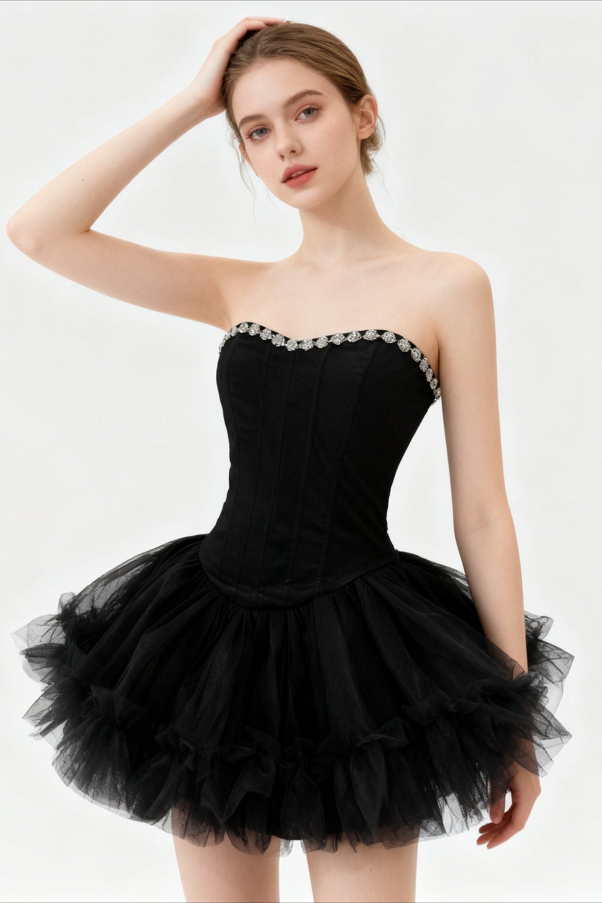 Crystal Strapless Sweetheart Corset Tulle Mini Graduation Party Dress - View 2