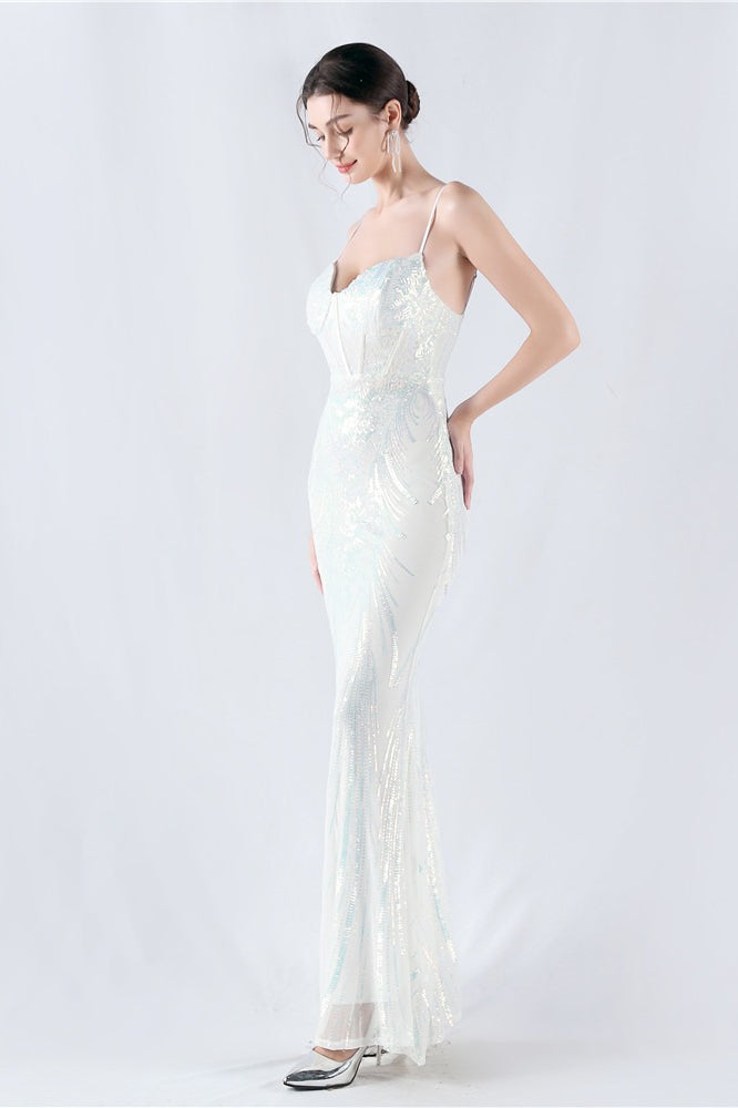 Sequin Spaghetti Strap Sweetheart Mermaid Formal Gown - View 6