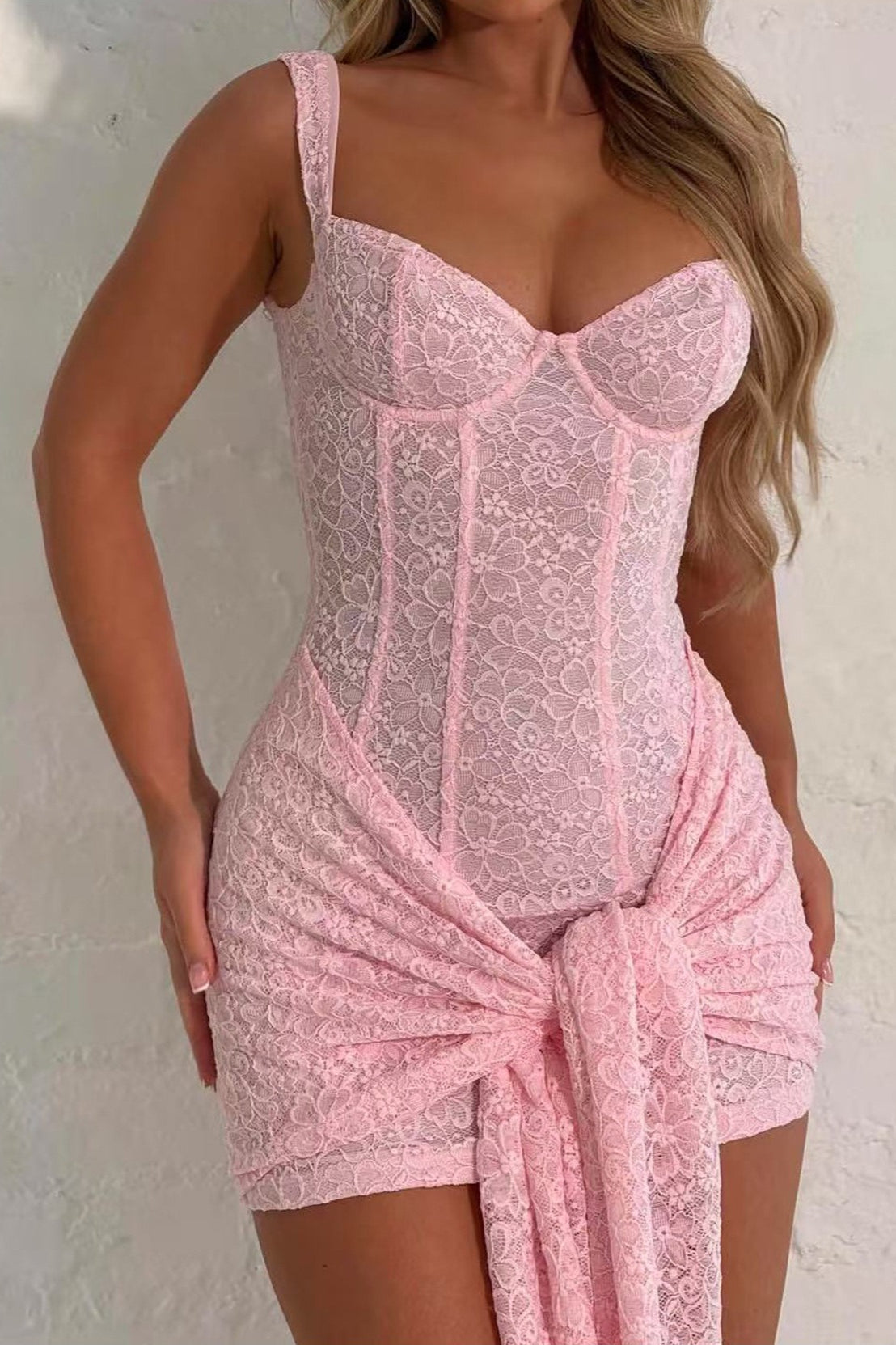 Sexy Corset Waist Tie Lace Dress