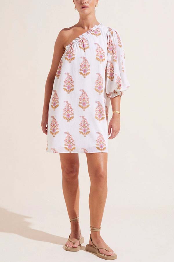Romantic Asymmetrical Off The Shoulder Floral Mini Dress Fashionpara