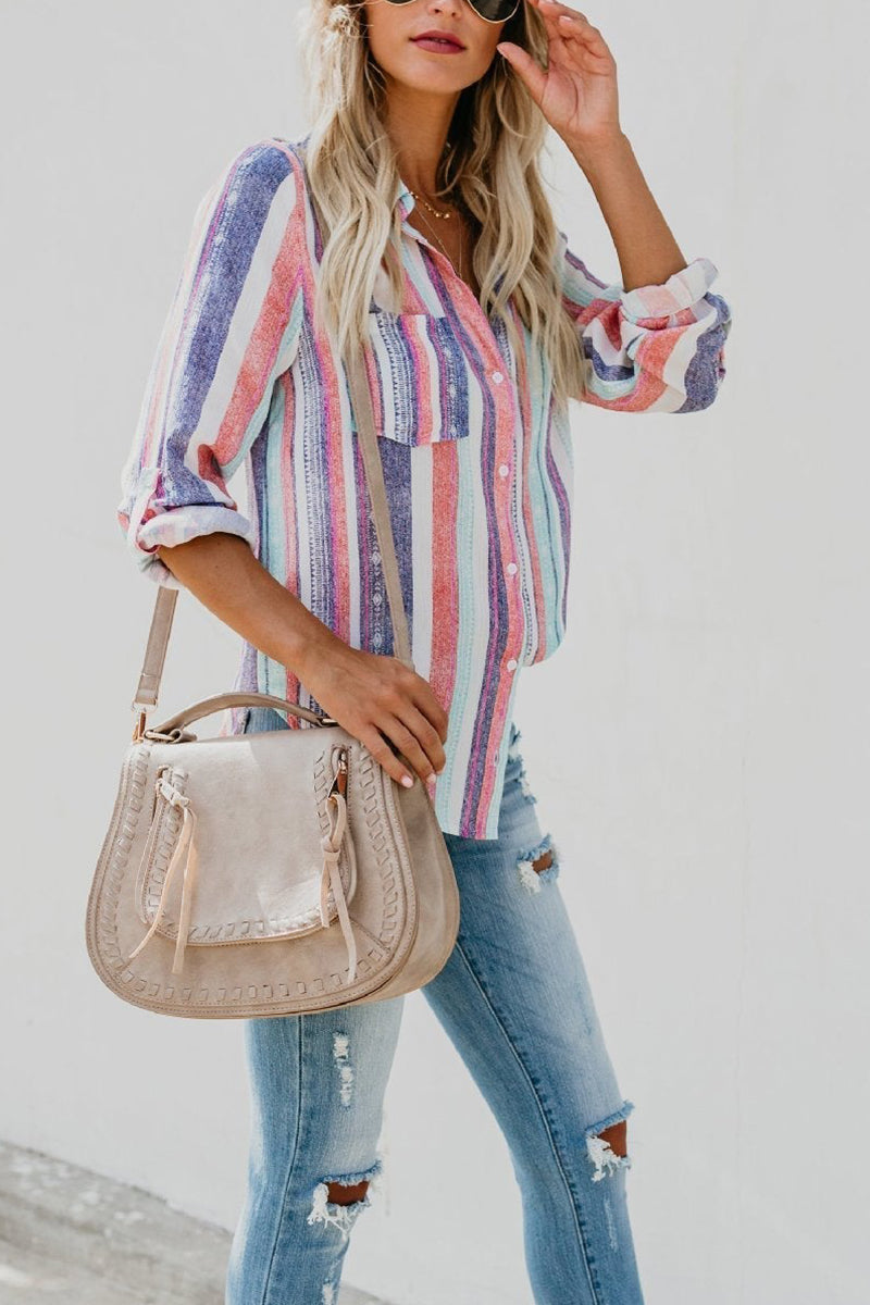 Multicolor Stripe Fashion Vintage Blouse