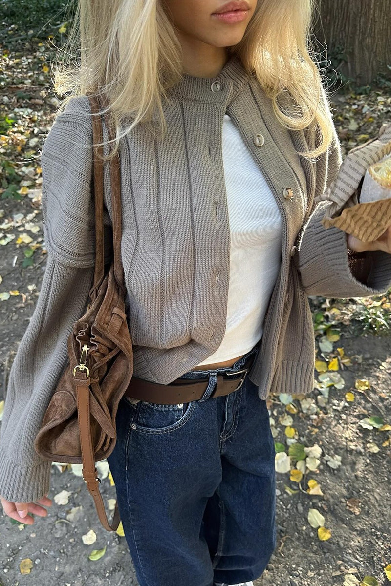 Ribbed Round Neck Cardigan